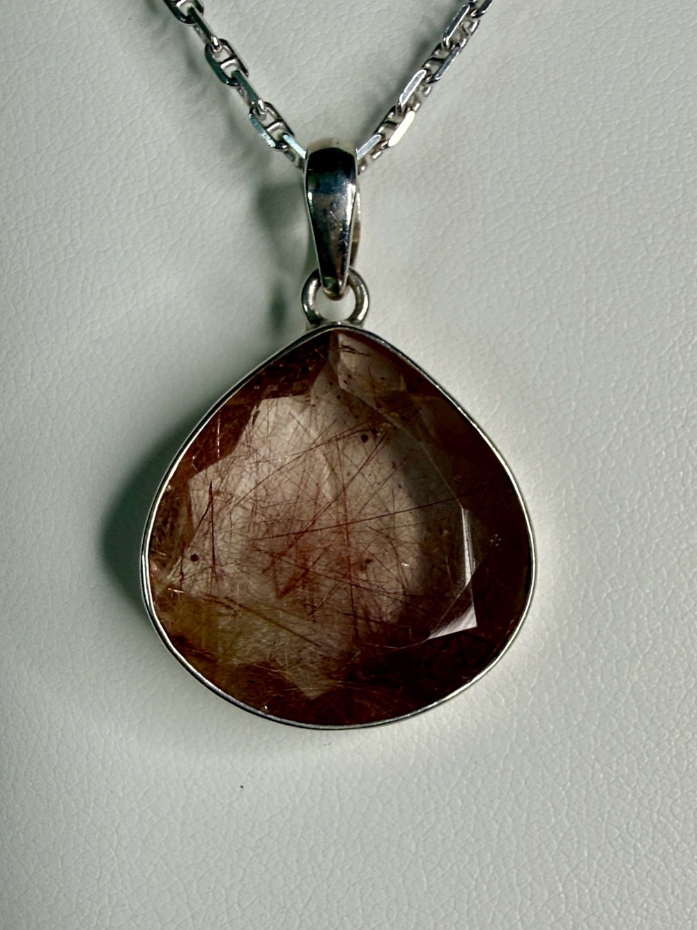 Sterling Silver Copper Rutilated Quartz Gemstone Teardrop Pendant